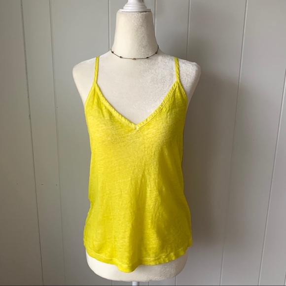 Young Fabulous & Broke Tops - Young Broke Fabulous Yellow V neck linen tank